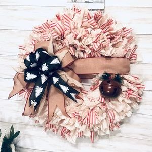 Strawberry Red and Creme Rag Wreath